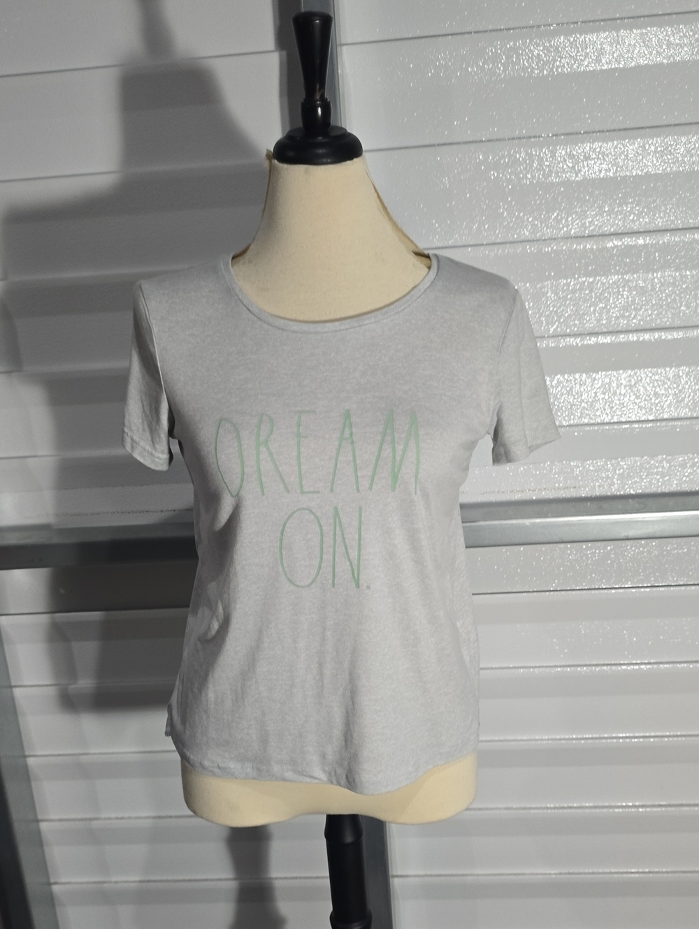 Rae Dunn Gray Tee with Mint Green "DREAM ON." Graphic Size Small